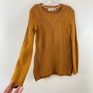 Anthropologie Sparrow Size Small Mustard Yellow Scoop Neck Cable Knit Sweater